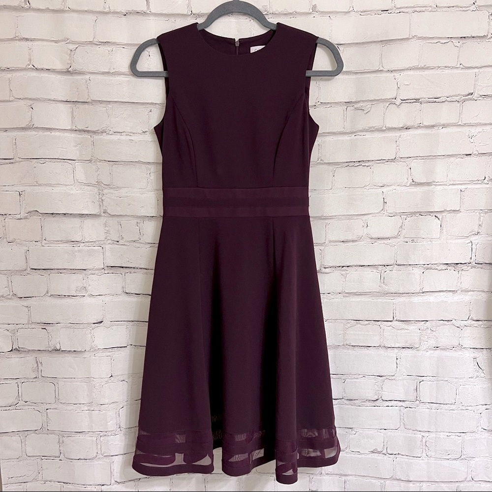 Calvin Klein Women's Round Neck Fit and Flare Dress with Sheer Inserts